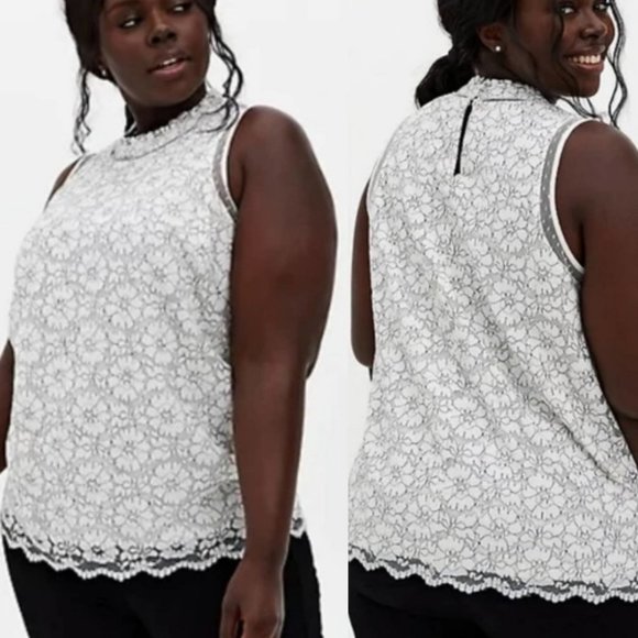 torrid Tops - Torrid Sleeveless Blouse High Neck Floral Print White Black Women's 3X